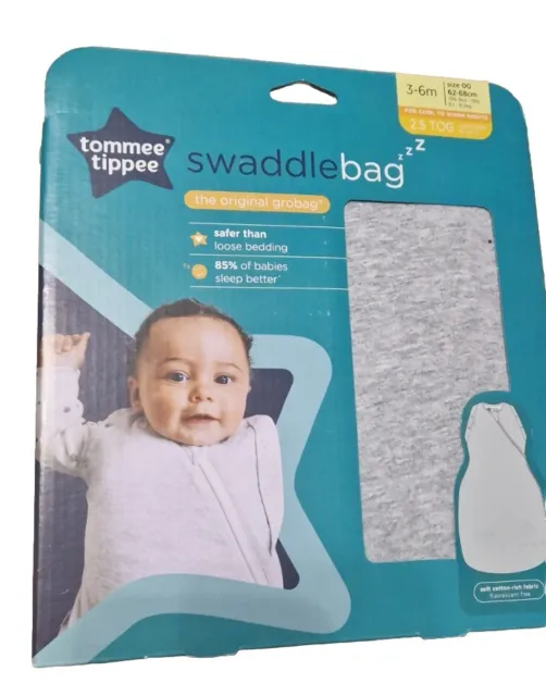 Tommee Tippee Baby Sleeping Bag 3-6 m Swaddle Bag 2.5 TOG Grey Original Grobag