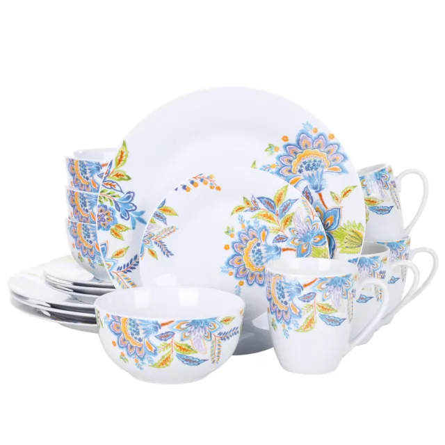 VEWEET HALLIE Dinner Set Porcelain White Tableware Plates Bowl Set Service for 4