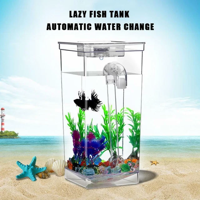 Kids Mini Transparent Fish Tank Self Cleaning Small Aquarium Fish NEW Z6K9 6