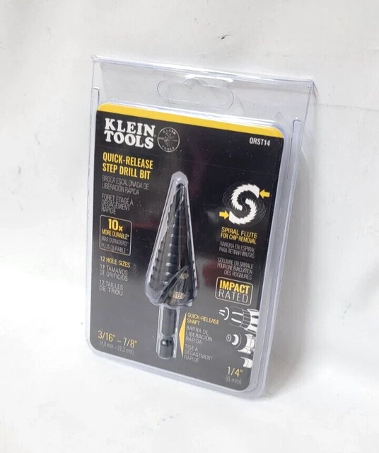 KLEIN TOOLS QRST14 SPIRAL FLUTE STEP DRILL BIT 3/16-7/8 - Fast Shipping!! 3