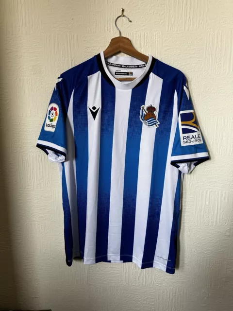 Original Real Sociedad 2020/21 Home Football Shirt Macron Size Large Sponsorless