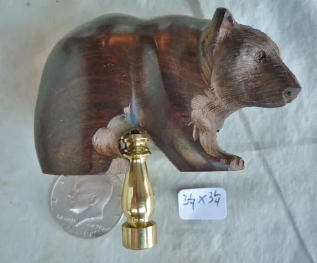 Lamp Finial Carved Wood Bear 3 1/4" h x 3 1/4" w