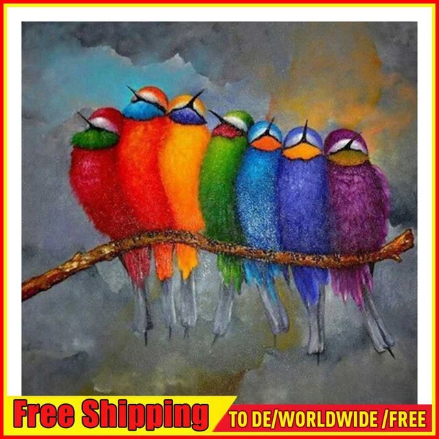 Kit artesanal de pintura al óleo sin marco por números hágalo usted mismo colorido cuadro de pájaros para el hogar