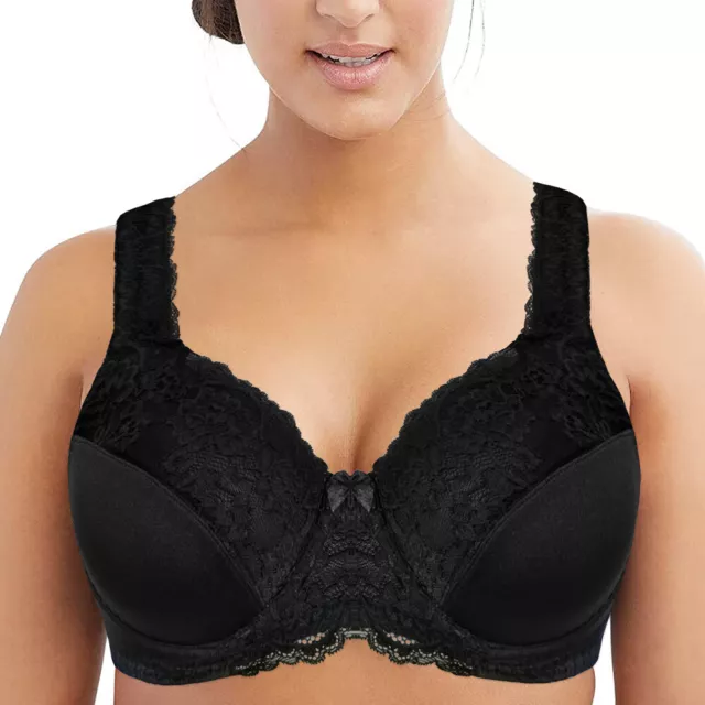 Underwired Black Lacy Bra Large Ladies Bosom Firm Hold Plus Size Full Cup UK