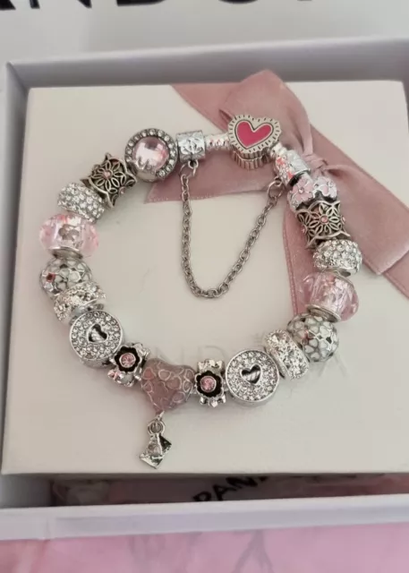 Genuine Pandora Bracelet Keith Haring S925 ALE + Pink Charms 19cm +Pandora Box