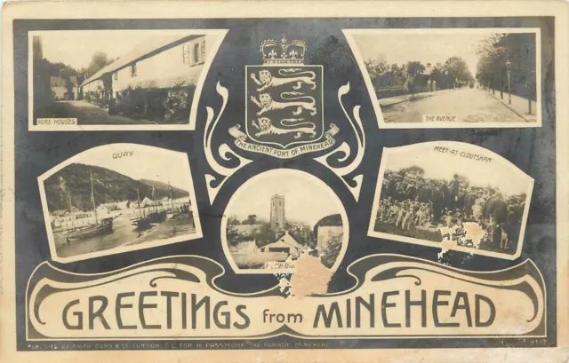 RPPC Multiview Postcard Ancient Port Of Minehead The Avenue Alms House Quay UK