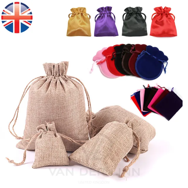 VDL Burlap Jute Gift Bags Velvet Silky Satin Jewellery Pouches Wedding Favour