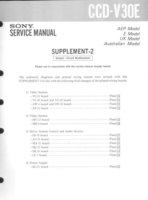 Sony Original Service Manual Ergänzung für CCD-V 30E  Supplement 2