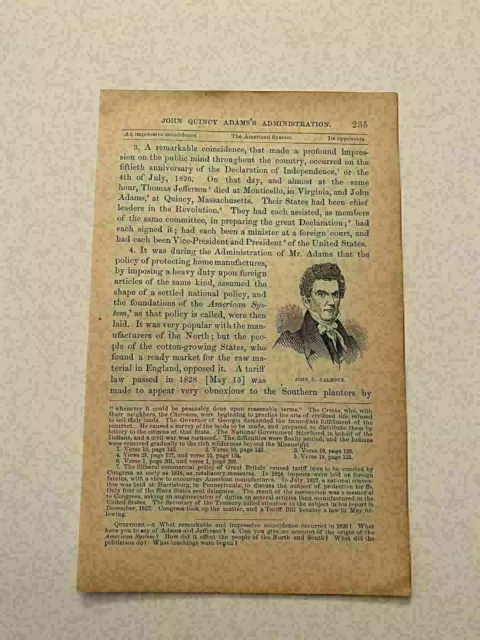 KP207) Vice President of the United States John Calhoun Portrait 1873 Engraving