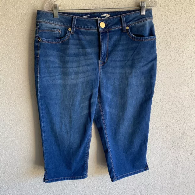 Seven7 Womens Capri Jeans Booty Shaping Skimmer Size 14 High Rise Slit 34x16