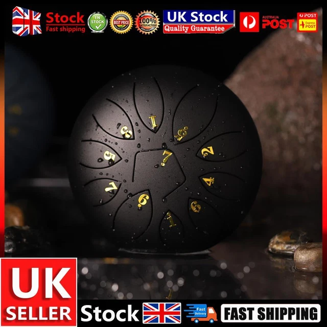 6 Inch 11-Note Tongue Drum with Drumsticks Hand Pan Ethereal Drums (Black) UK