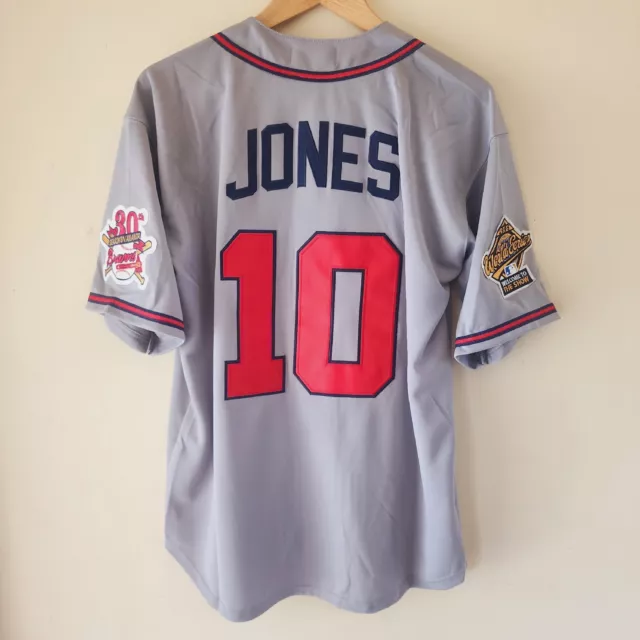 Chipper Jones Atlanta Braves Grey Mitchell And Ness Cooperstown Collection  With Hof 18 Inscription Baseball Jersey • Kybershop