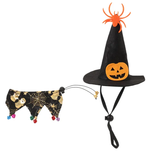 1 set gatto motto Halloween, cappello da strega, collare, costume gatto, Halloween,
