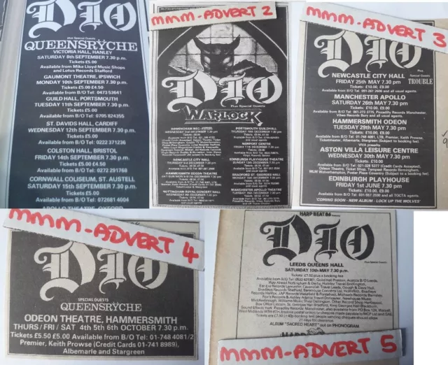 DIO - LIVE TOUR DATES 1984 1987 1990 1986 original magazine advert QUEENSRYCHE