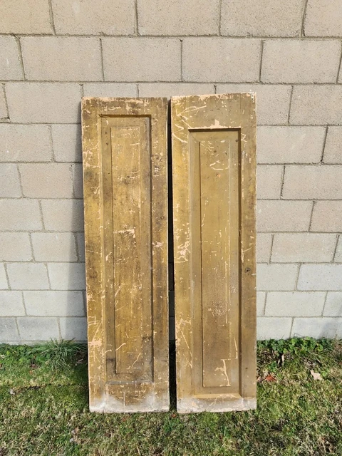 Pair Antique Narrow Sbabby White Cupboard Door 18" W X 69" H Cabinet Chic 5