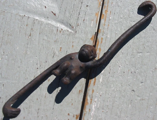 Vtg Japan Made Cast Iron Hanging Monkey Ape Primate Double Hook Plant Hanger