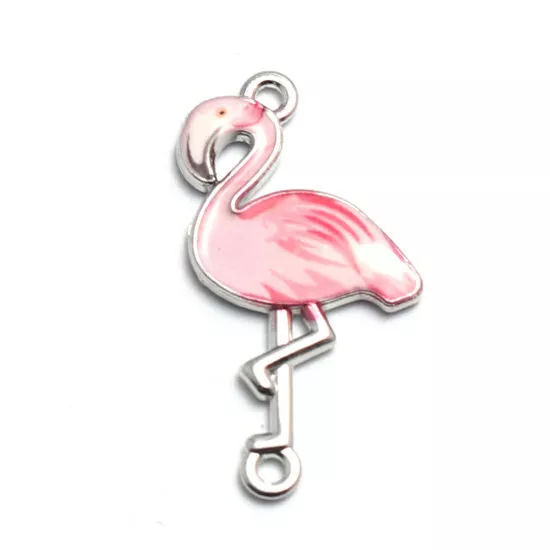 10 Stunning Flamingo Charm Connectors with Pink Enamel Detail