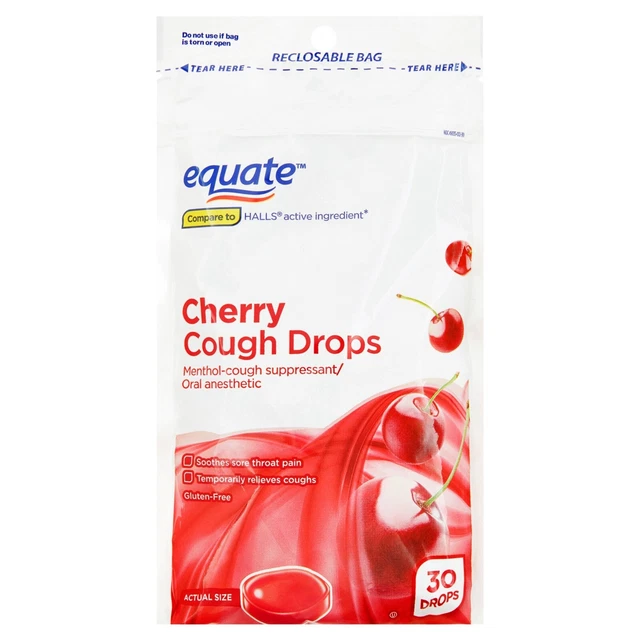 EQUATE CHERRY COUGH Drops with Menthol, 30 Count Glutenfree..+ 12.99