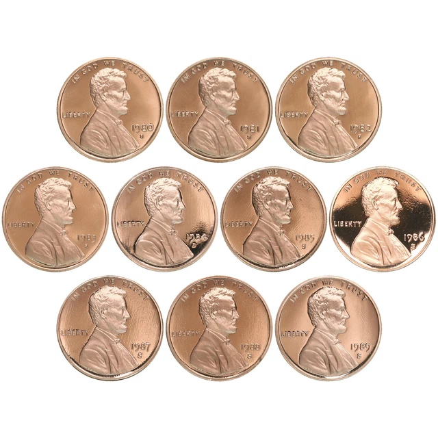 1980-1989 S Lincoln Memorial Cent Gem Deep Cameo Proof Run 10 Coin Set US Mint