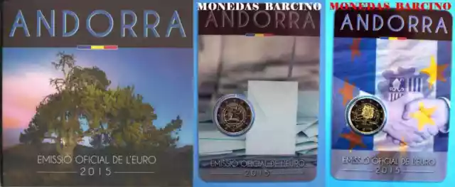 2015 COIN CARD,LOT. 2 COINS 2 EURO + KMS SET BU 2015 Andorra Andorre андорра FR
