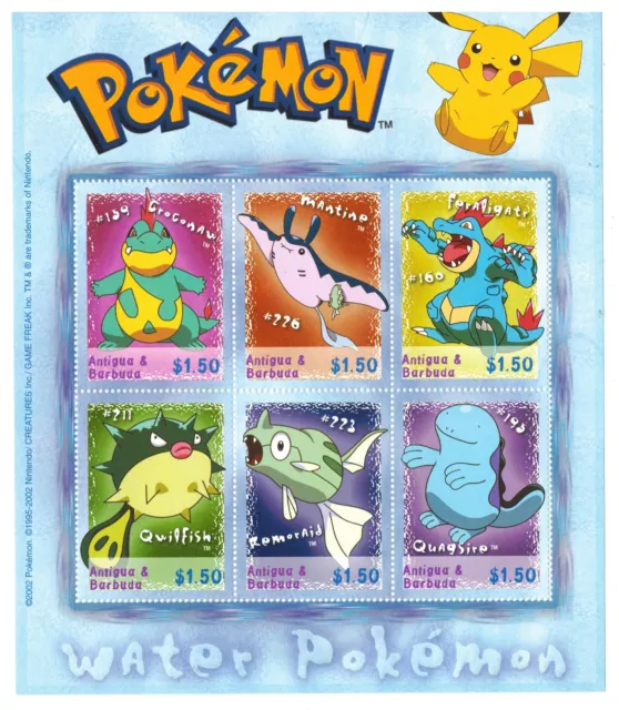 Antigua and Barbuda 2005 - Water Pokemon - Sheet of 6 Stamps - Scott #2586 - MNH