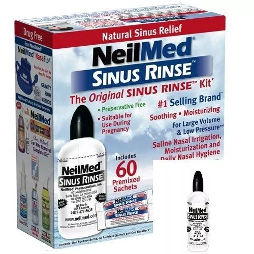 NeilMed Sinus Rinse Starter Kit avec Bouteille + 60 Pré Mélangé Sachets