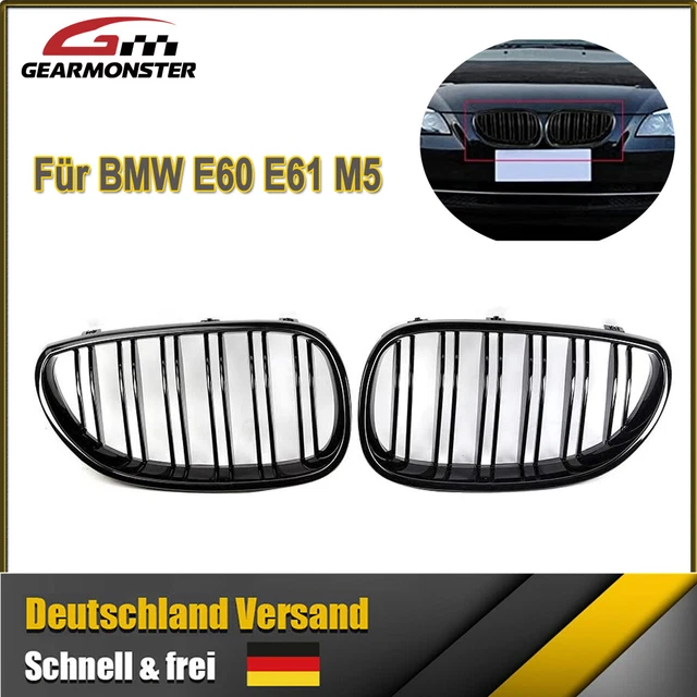 Griglia griglia radiatore per BMW Serie 5 E60 E61 M5 reni doppia passerella NERO LUCIDO