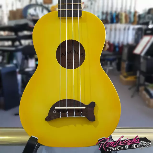 Makala Dolphin Series Yellow Burst Soprano Ukulele with Carry Bag