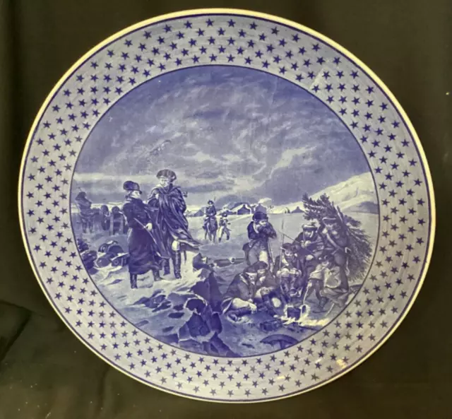 Large 15” Wall Plaque Washington at Valley Forge Cauldon Flow Blue Staffordshire