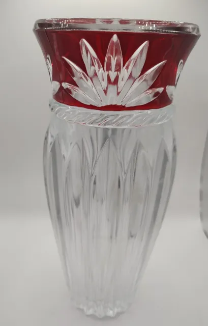 Ruby Red Flash Clear Cut Crystal Glass Mikasa Vase 5lb 10oz, 11 3/4" Tall