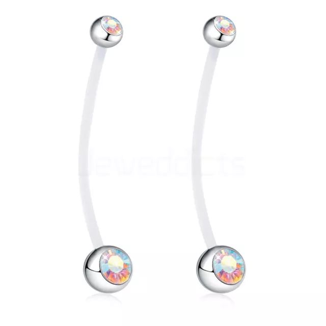 2PCS Belly Bars Rings Pregnancy Flexible Navel Button Piercing Crystal Bioflex 3