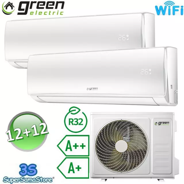 3S Climatiseur Green Electric Wifi A++ R32 12000+12000 Btu Inverter Dual Split