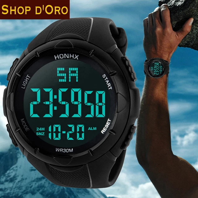 Orologio Uomo Sportivo Polso Nero Honhx Luce Brand Tasti Digitale