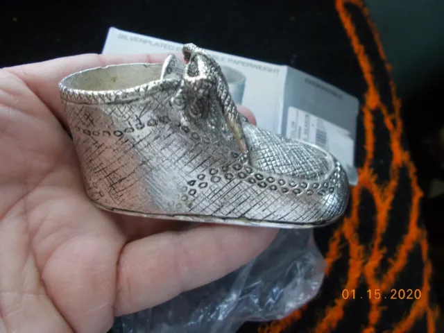 Amanda Smith Silverplated Baby Shoe 11.5 Oz. Paperweight, Engravable, Unused