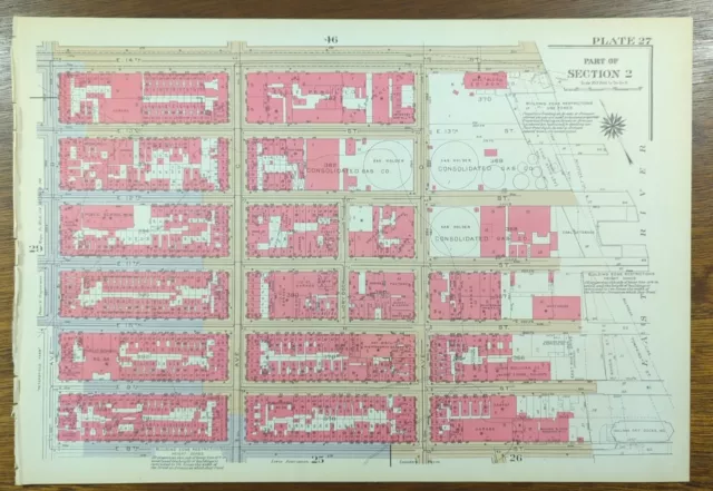 Vintage 1934 EAST VILLAGE ALPHABET CITY MANHATTAN NEW YORK CITY Map ~ GW BROMLEY