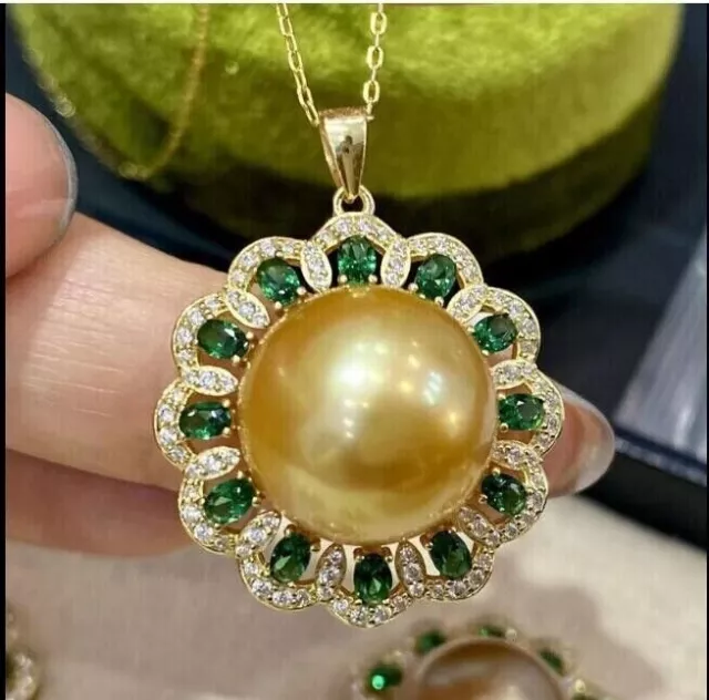 AAAA gorgeous 9-10mm Nanhai golden pearl pendant 925s