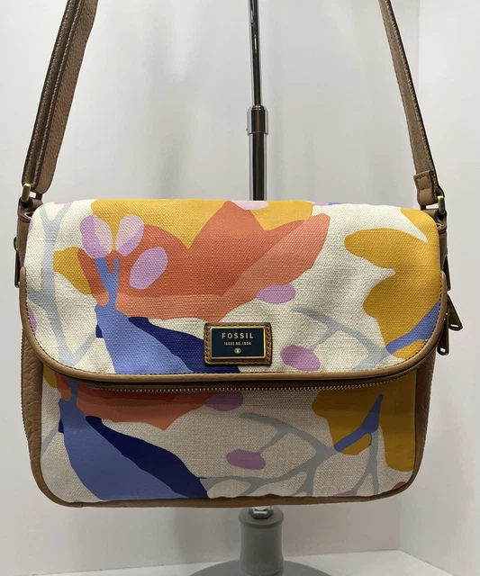 Fossil Preston Light Floral Fabric Flap Crossbody Shoulder Bag