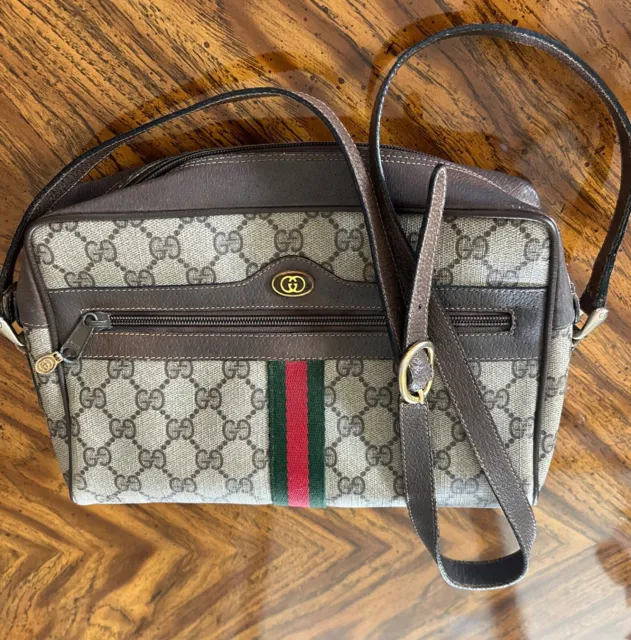 Authentic Gucci Vintage GG Plus Ophidia Web Shoulder bag Sherry Line