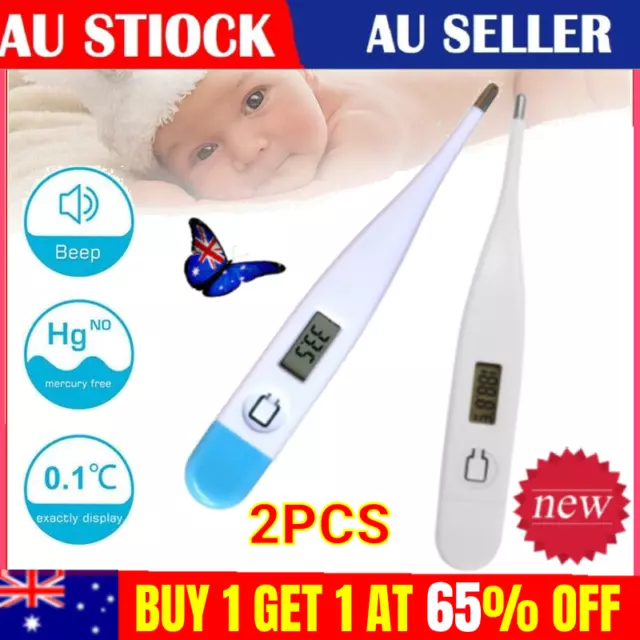 2 PCS Personal LCD Medical Body Thermometer Adult Child Baby Oral Rectal Digital