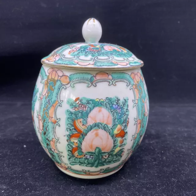 Vintage Japanese Porcelain Rose Medallion Lidded Urn Hand Painted in Hong Kong