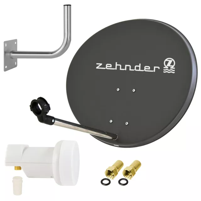 ZEHNDER Digitale SAT Anlage 60cm Satelliten Spiegel SINGLE LNB + Wandhalter grau