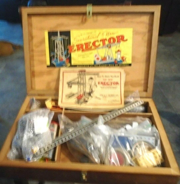 VINTAGE ENGINEER'S SET Gilbert Erector Set Wood Box How to Make 'Em