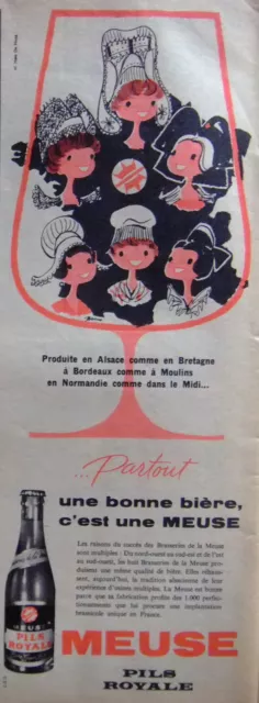 Publicité 1958 Meuse Bière Produite En Alsace En Bretagne Partout Pils Royale