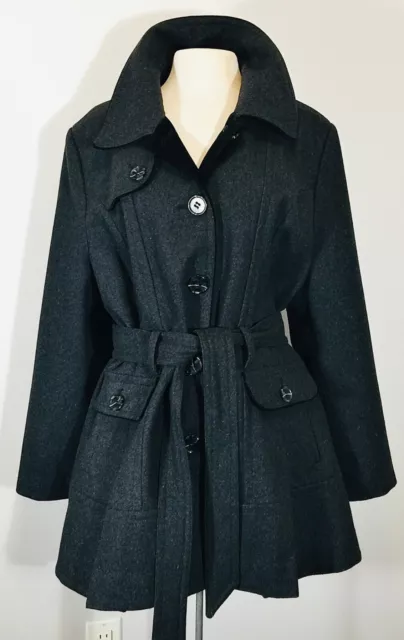 Laundry Shelli Segal Belted Dark Gray Trench Coat Pea Coat Wool Blend Wms Sz 20