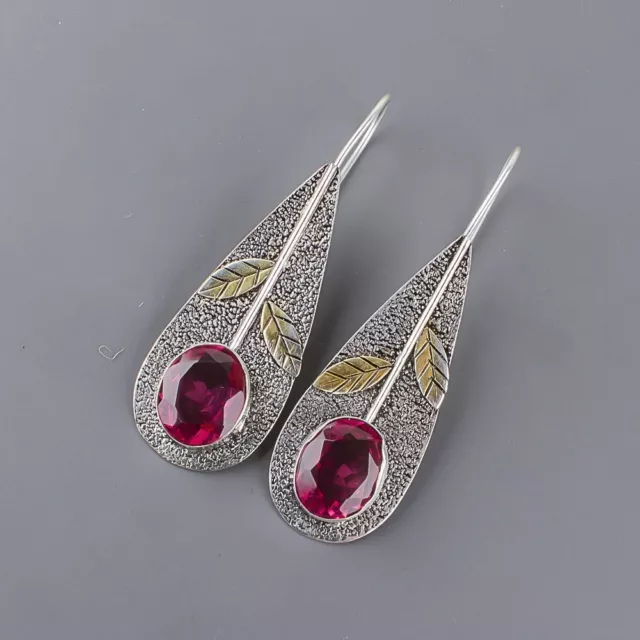 Natural Pink Tourmaline Gemstone Drop/Dangle Earrings 925 Sterling Silver