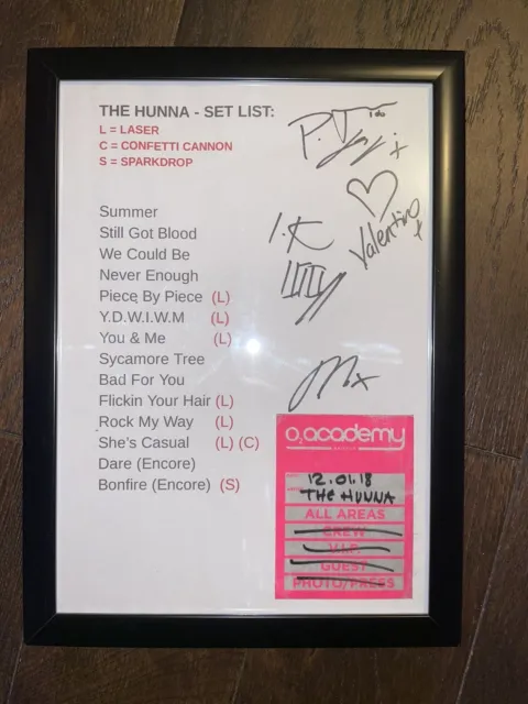 Framed + Signed The Hunna Set List + Backstage Pass O2 Academy Brixton, Jan 2018