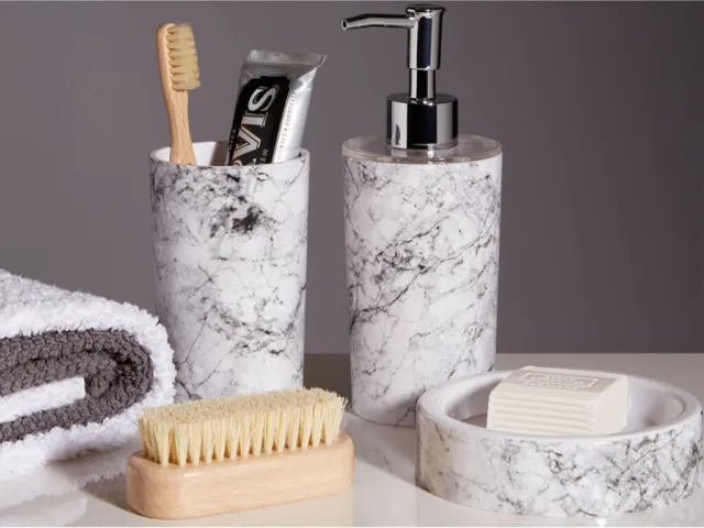 Rome Grey Marble Effect Abs Plastic Bathroom Accessory Tumbler Toothpaste Soap 3