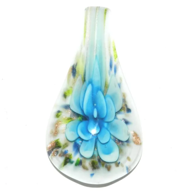 P2456 Blue Flower with Gold Sparkles 56mm Lampwork Glass Spoon Drop Pendant