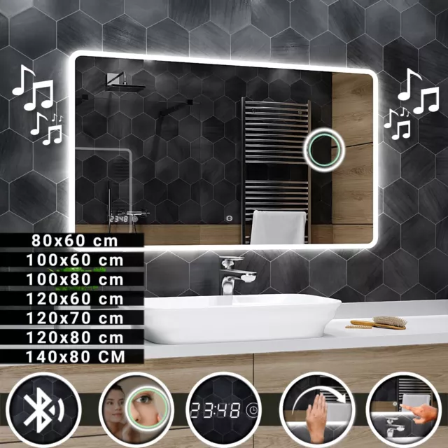 Espejo De Baño LED Iluminado con Interruptor de luz, Reloj, Bluetooth Osaka