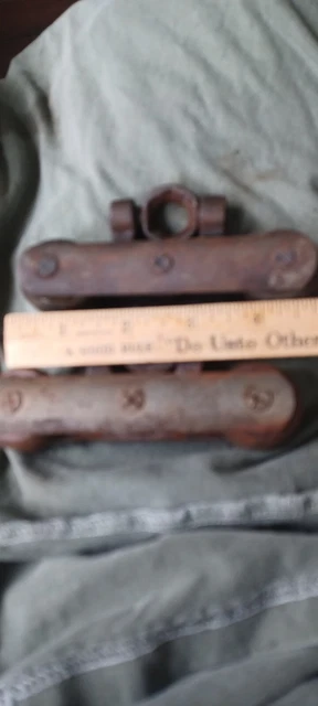 Pair Of Vintage 2 Wheel Barn Door Rollers Hangers 3